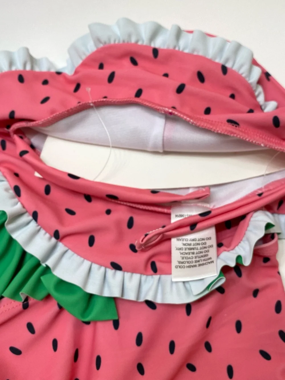 Watermelon Ruffle One-Piece Swimsuit with Matching Sun Hat - Pink/Green